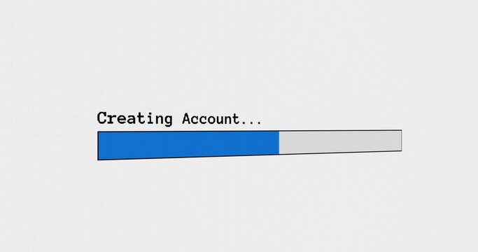 Creating Account progress computer screen animation loop isolated on white background with blue progress create account and apps indicator 4K. Loading Screen social media account