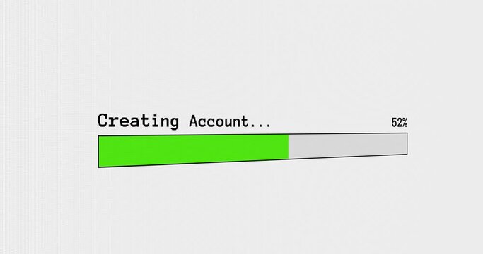 Creating Account computer screen animation loop isolated on white background with green loading bar progress indicator display in 4K. Creating account Screen with percentage