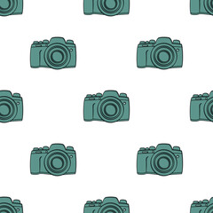 Tidewater green professional camera illustration seamless pattern. Transparent background.
