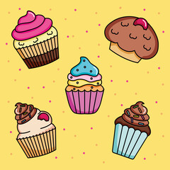 icon set of sweet cupcakes, colorful design