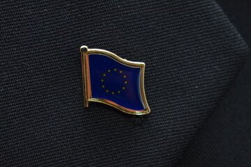 European Union Flag lapel pin on a suit