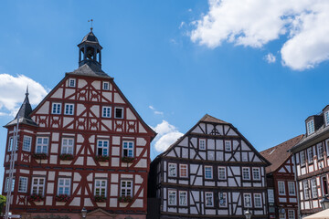 View of typical old historical half-timbered houses in Grünberg / Germany in Hesse