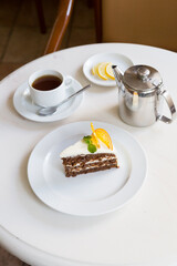 Slice of carrot cake served for tea