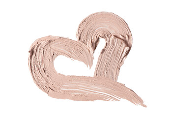 Heart shape of foundation isolated on white background. Beautiful cosmetics template