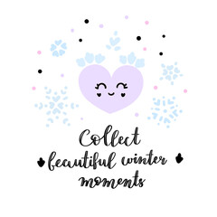 Cute card with a heart and snowflakes