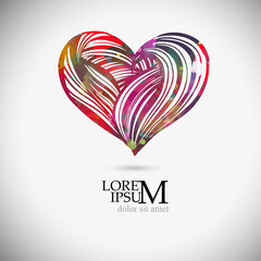 Multicolored beautiful heart. Heart tattoo object. Valentine sign. Design element. Vector illustration.