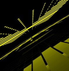 vivid yellow and black strong intricate geometrical 3D design shapes and patterns on a black background