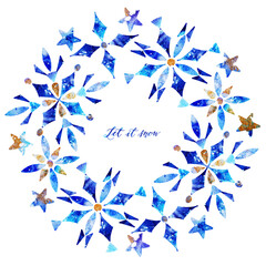 Fototapeta na wymiar Christmas. Watercolor illustration. snowflakes, postcard for you. handmade, wreath