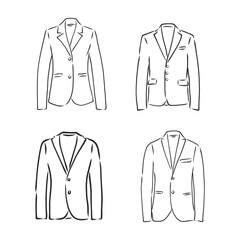 Drawing one continuous line. Men's jacket. Linear style, suit jacket vector sketch illustration