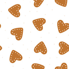 Gingerbread seamless vector pattern for winter holidays and Christmas design. Simple pattern for wrapping paper, fabric, gift tags, background. Trendy surface background for decorative design