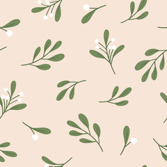 Floral seamless vector pattern with winter branches. Botanical hand drawn surface pattern for wallpaper, wrapping paper and textile. Holiday seamless floral pattern
