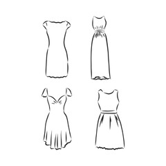 Hand drawn vector clothing set. of trendy dresses isolated on white. dress vector sketch illustration