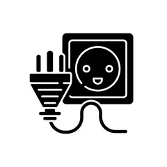 Insert for cable black glyph icon. Type A socket. Unplug appliance wire. Cable disconnect. Industrial power supply generation. Silhouette symbol on white space. Vector isolated illustration