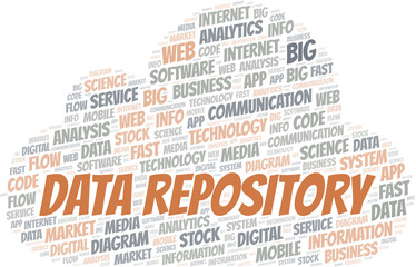 Data Repository vector word cloud, made with text only.