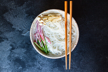rice noodles vegetables Enoki mushrooms Enokitake cellophane pasta funchose soup pho seafood ready...