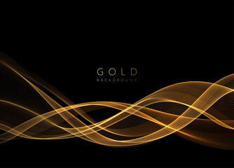 Abstract shiny golden wavy design element. Flow gold wave