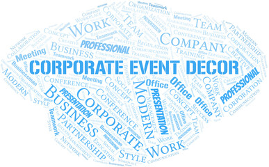 Corporate Event Decor vector word cloud, made with text only.