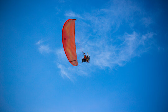 The extreme sport paramotor on blue sky at chonburi thailand