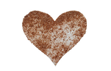Isolated on white background of cocoa powder heart shape with clipping path.