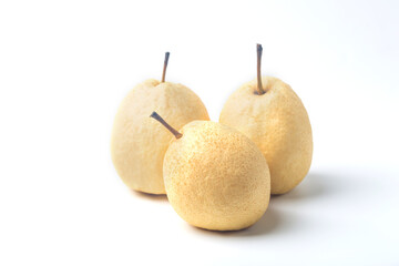 Three Chinese pears or Asian pear isolated on white background