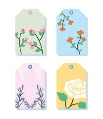 icon set of tag with floral designs, half line half color style