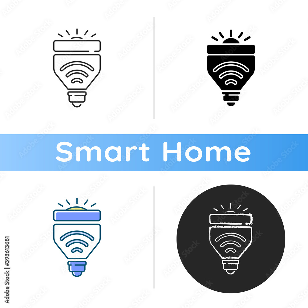 Poster light bulbs icon smart device from home instalation. remote house access technology. wireless switch