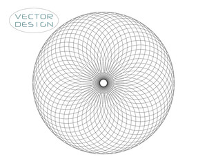 Symmetrical thin lines, spiral, sphere. Spirograph. Vector element on a white background.