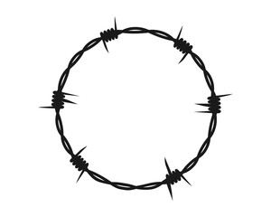 Barbed wire. Round wreath, silhouette. Vector element on an isolated white background.