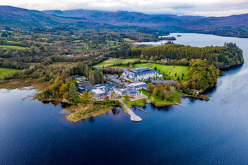 Aerial view of The Lake Eske and Harvey's Point in Donegal, Ireland