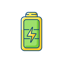 Full battery RGB color icon. Getting max capacity for full day. Maximum power for device. One hundred percetage level. Isolated vector illustration