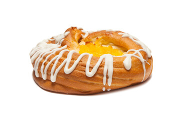 Bun with white glaze isolated on white background