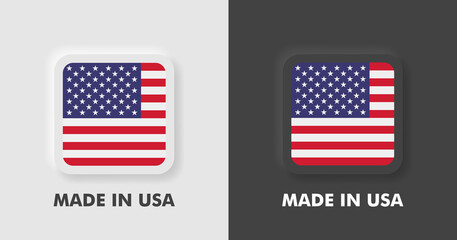 Badges made in USA with American flag. Modern flat illustration.