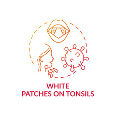 White patches on tonsils concept icon. Tonsillitis sign idea thin line illustration. White pus-filled spots. Strep throat and pneumococcus. Calcium deposits. Vector isolated outline RGB color drawing
