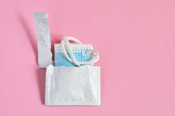  Medical Masks and Condom Package Isolated