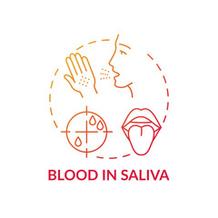 Blood in saliva concept icon. Sore throat complication idea thin line illustration. Lung and stomach condition. Metallic taste in mouth. Spitting blood. Vector isolated outline RGB color drawing
