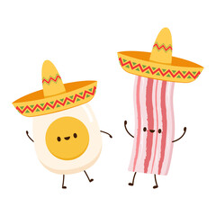 Egg and Bacon character design. Egg and Bacon cartoon vector.