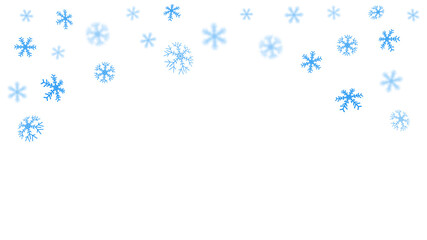 Snowflakes are blue, blurry, transparent. Vector illustration of a winter snow background. Decorative decoration for Christmas and new year. With space for text.