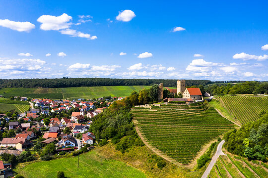 Aerial view, Neipperg Castle, Brackenheim wine region, Heilbronn district, Baden-W&uuml;rttemberg., Germany,