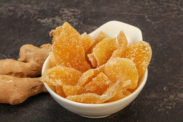 Dry sweet ginger in the bowl