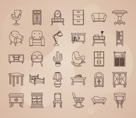 furniture icon set, line style