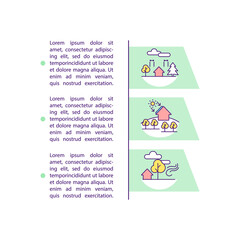Landscaping concept icon with text. Building construction. Sustainable architecture. Alternative energy. PPT page vector template. Brochure, magazine, booklet design element with linear illustrations