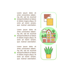 Green house concept icon with text. Well insulated home. Natural material for building. PPT page vector template. Brochure, magazine, booklet design element with linear illustrations