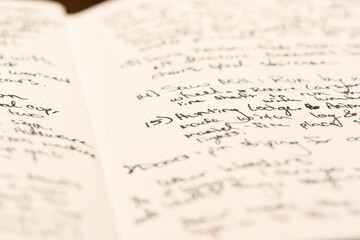 Fototapeta premium Cursive ink handwriting in a journal notebook.
