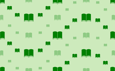 Seamless pattern of large and small green book symbols. The elements are arranged in a wavy. Vector illustration on light green background