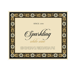 sticker label for wine bottle with antique baroque style graphics