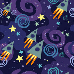 funny space seamless vector pattern in cartoon style