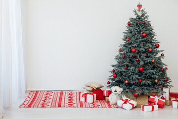 Christmas tree with gifts white decor new year postcard
