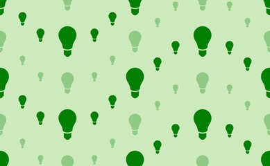 Seamless pattern of large and small green lamp symbols. The elements are arranged in a wavy. Vector illustration on light green background