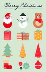 Christmas Vector Pack, Icon  Set, Santa Claus, Snow man, Gift box, christmas tree, Merry Christmas