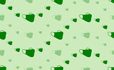 Seamless pattern of large and small green mask symbols. The elements are arranged in a wavy. Vector illustration on light green background